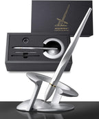 novium Hoverpen Interstellar - Luxury Pen Made With Aerospace Alloys, Unique Aesthetic, Free Spinning Executive Pen, Desk Decor (Starlight Silver, 18K-Gold)