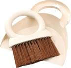 Round Handle Brush and Dustpan Set Small Broom & Dustpan Portable Handheld Sweeper for Desktop Sofa Floor Pet Nest (Off White)