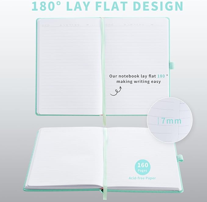 Heture Hardcover Notebooks, A5 Lined Journals Notebook for Writing 160 Pages, 8.2 x 5.5 inch, Green Classic Ruled Notebooks for College/Work/Travel (Green, 1 Pack)