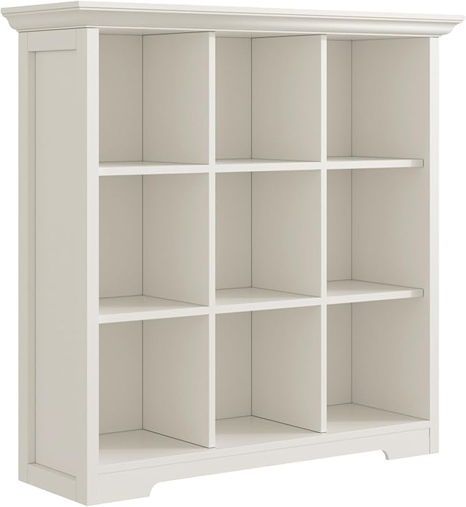 OSCHF Wooden Cube Shelf Bookcase - Modern 3 Tiers Floorstanding Open Bookshelf with Base for Home and Office, 9 Cubes Storage Cabinet, Warm White
