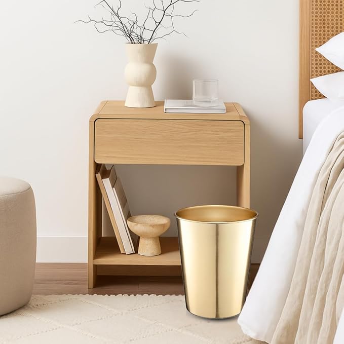 Monarch Abode Metal Bathroom Trash Can – Waste Basket for Bedroom, Office Desk, & Dorm, Handcrafted, Durable Decorative Brushed Gold Small Trash Can Bathroom Garbage Bin Wastebasket
