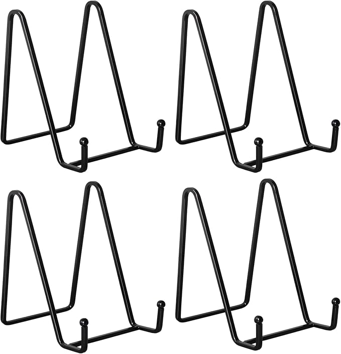 Kruodop 4 Pack 4" Metal Square Frame Easel Stands - Multi-Use Tabletop Display for Plates, Photos, Art, Books, Signs | Durable Mini Easels for Home Decor, Office, Studio & Vinyl Records