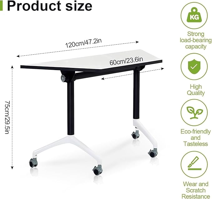 Foldable Conference Room Tables,Flip Top Mobile Training Table,Modern Meeting Table with Silent Wheels,Mobile Conference Tables,47.2 "x23.6 x 29.5 Meeting Room Tables for Office Training (8pack)