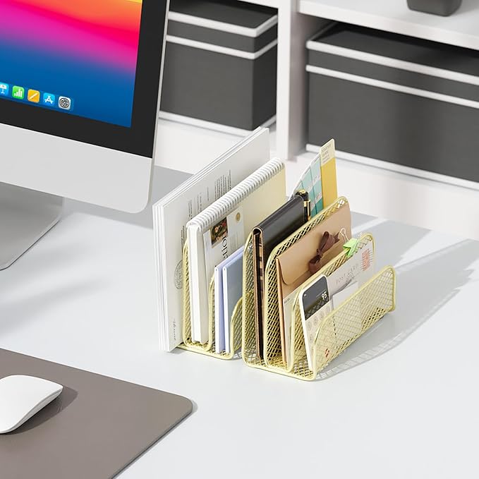 gianotter Mail Organizer Countertop, Metal File Holder with 3-Slot, Gold Desk Accessories for Office (Gold)