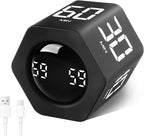 GuDoQi Rotating Pomodoro Timer 1 5 10 30 60 Min Preset, Hexagon ADHD Flip ProductivityTimer Tool Pause, Vibration, Mute, Adjustable Sound Alert for Work, Study, Back to School, Kitchen, Black