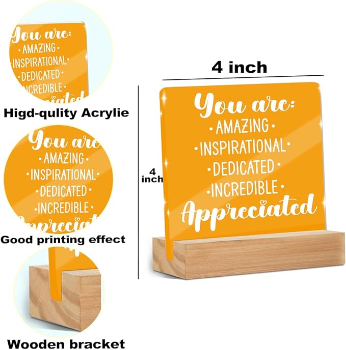 Motivational Gifts for Women, Inspirational Quotes Office Desk Decor Acrylic Sign 4x4 Inch, Appreciation Mental Heath Gifts for Coworker Best Friend, Desk Decorations for Women Office Room