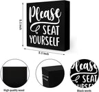 2 PCs Funny Bathroom Decor, Humor Bathroom Decorations Bathroom Accessories, Rustic Farmhouse Bathroom Black Wooden Box Sign, Toilet Restroom Washroom Home Shelf Desk Decor Wooden Block Plaques Signs