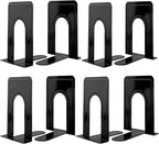 Book Ends, Heavy Duty Bookends to Hold Books, Metal Bookends for Home Office Decorative, Book Ends for Heavy Books/Movies/CDs, Black 6.5 x 5 x 5.7 in, 4 Pair/ 8 Piece by Mkyuroa