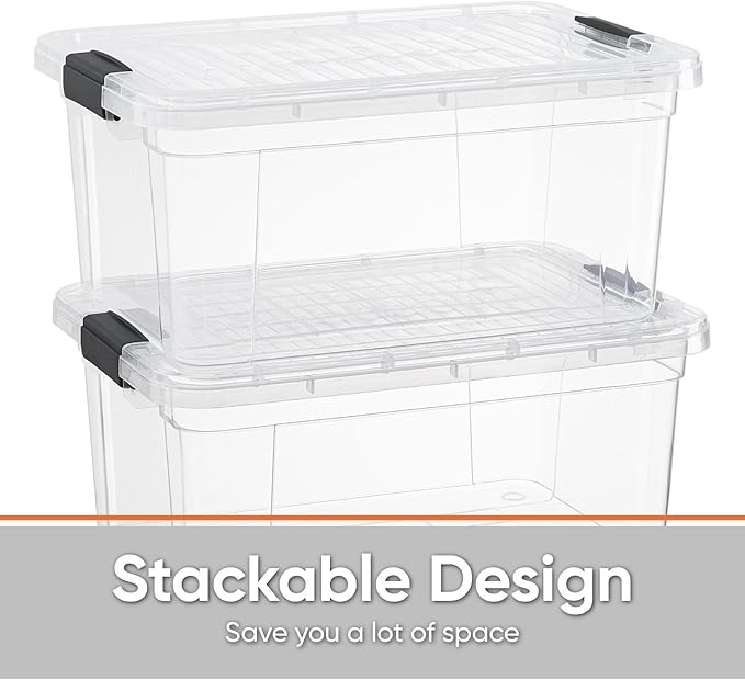 Superio Storage Bins with Lids- 2 Pack, 21 Qt Clear Boxes for Organizing, Stackable Plastic Containers- BPA Free, Non-Toxic, Odor Free, Organizer for Home, Office, Dorm