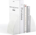 Koville Marble Bookends for Shelves, Large Bookends for Heavy Books, Natural Stone Book Stopper for Books CD Movies, Aesthetic Decorative Book Ends (White)