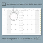 POPRUN Monthly Planner 2026-2027 Spiral Hardcover (6.25'' x 8.5''), 18 Months Calendar (Jan.2026-Jun.2027) - 2 Pages per Month with Dotted Note Pages, Sunday Start, Laminated Tab - Light Pink