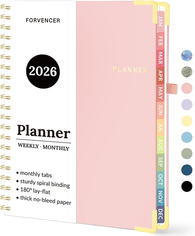 2026 Planner, Forvencer Calendar Planner Weekly and Monthly, Jan 2026-Dec 2026, 8.5" X 11", Hardcover Agenda Book, Daily Journal Organizer with Inner Pocket, Notebook for Office School, A4, Pink