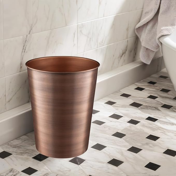 Monarch Abode Metal Bathroom Trash Can – Waste Basket for Bedroom, Office Desk, & Dorm, Handcrafted, Durable Decorative Antique Copper Small Trash Can Bathroom Garbage Bin Wastebasket