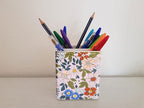 LEAZUL Pen Pencil Holder, Makeup Brush Holder,Ceramic Remote Control Holders Organizer with 2 Compartment Floral Multi-functional Office Organizers Storage Caddy Desk Tv Remote Holders Pink Flowers