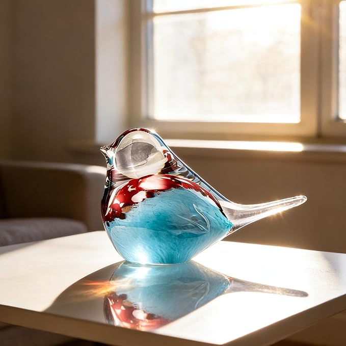 ORRFIDDY Blown Glass Birds - Glass Art Bird Decor, Hand Blown Glass Animal Figurines Paperweight for Home Shelf Decor