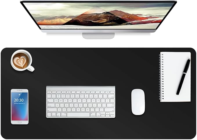 ‎Boutilon Leather Desk Pad Protector,Non-Slip Mouse Pad,Laptop Desk Pad,Office Mouse Mat,Waterproof Leather Desk Blotter,Desk Writing Pad for Office and Home,Laptop Blotter (M-Black,30"x14")