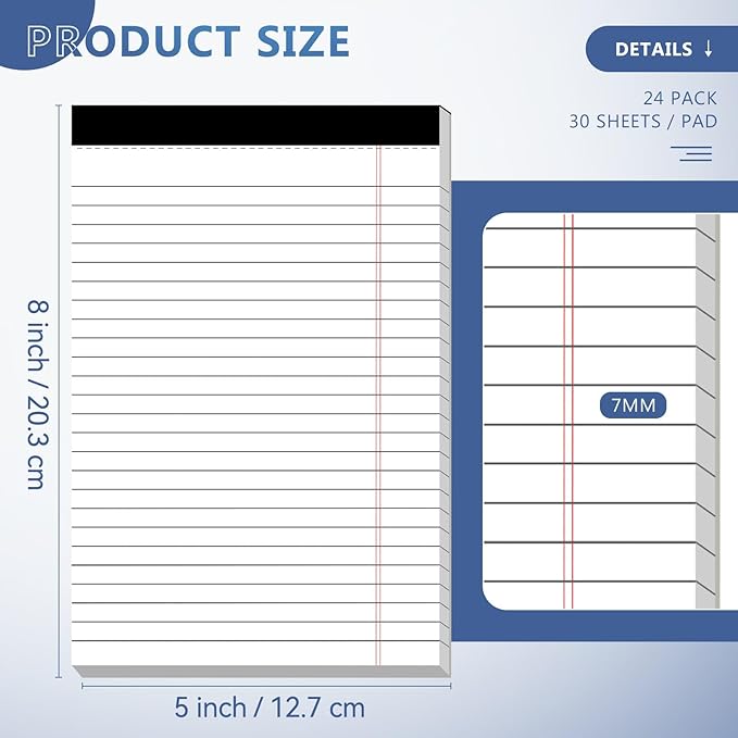 Nichela 5" x 8" Note Pads 10 Pack of Legal Pads 21lb Notepad College Ruled Legal Pad 30 Sheets Perforated Small Writing Pads Double-Side Printed Pad of Paper for School, College, Office