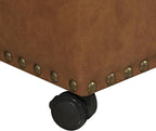 Decent Home 24" Leather Storage Ottoman with Steerable Rolling Wheels, Rectangle Foot Rest Ottoman with Storage for Living Room Bedroom, Vintage Golden Brown