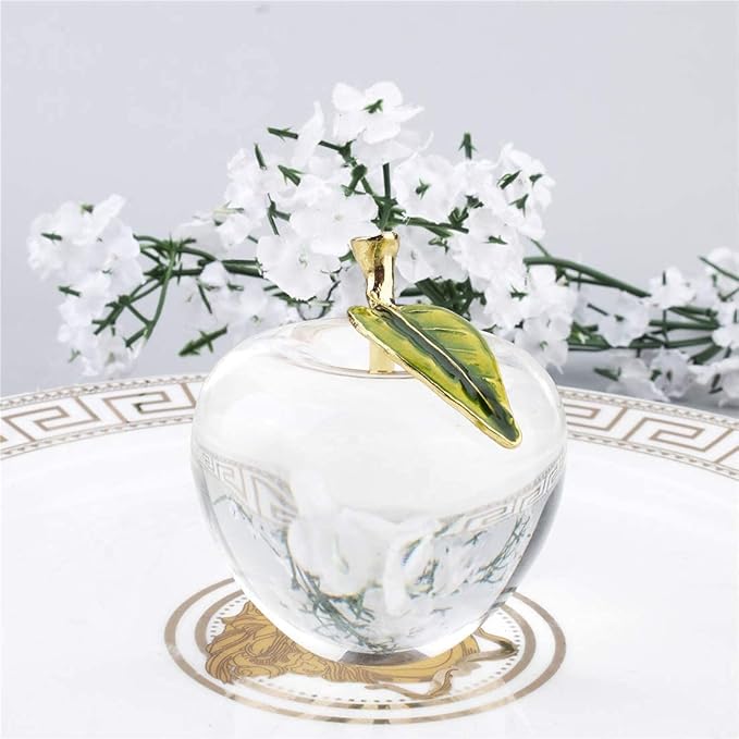 H&D HYALINE & DORA H&D Unique Crystal Apple Figurine Paperweight,Art Glass Apple Collectible Figurines Best for Lucky Christmas Eve Gifts/Great Wedding Decor Gifts