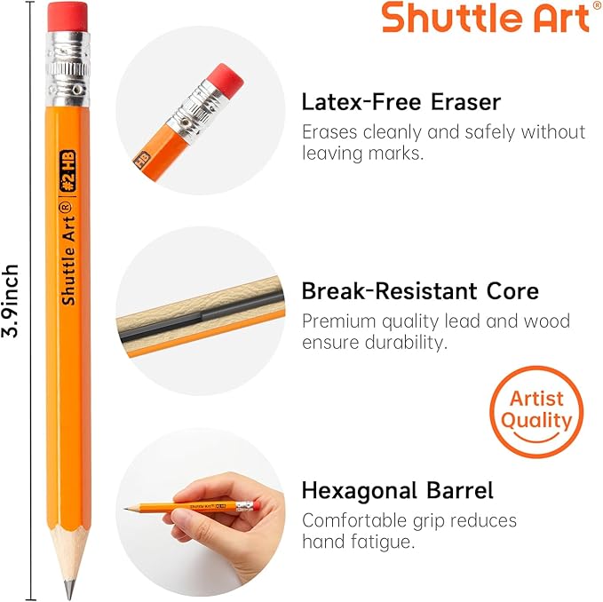 Shuttle Art 600 Pack Golf Pencils With Erasers, #2 HB Pencils Bulk, 3.5” Mini Pencil, Pre-Sharpened Small Pencil for Kids Teachers Classroom Games, Back to School Supplies