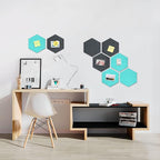 Uoisaiko 12" Large Bulletin Board with 30 Push Pins, Pack of 8 Hexagon Felt Pin Board Notice Boards for Home Office, Felt Wall Tiles for Photos Memos