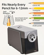 ZMOL Heavy Duty Electric Pencil Sharpener for Classroom, 6 Holes, Stronger Helical Blade, Auto Stop, Save Pencils, Plug in, Suitable for 6-12mm No.2/Colored Pencils, Teachers,School & Home Silver