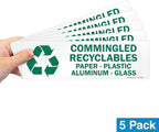 SmartSign Commingled Recyclables Sticker - Paper, Plastic, Aluminum Glass Pack of 5 Labels | 3" x 10" Laminated Vinyl, Made in USA