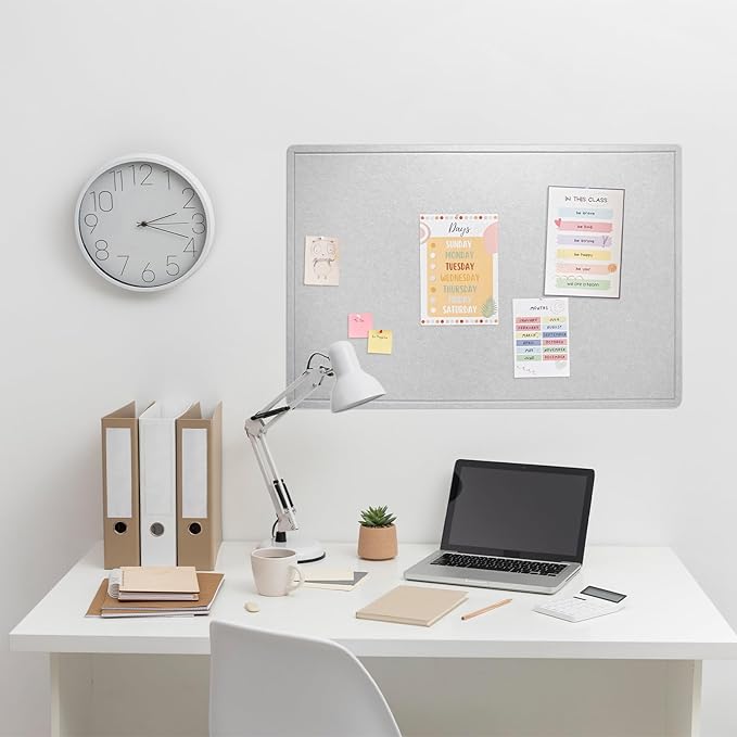 Lightomorrow Bulletin Board, 36 x 24 Inches Felt Pin Board, Cork Alternative for Wall, 3' x 2' Foldable Self-Adhesive Vision Board with 20 Pushpins - Light Gray