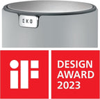 EKO Mini Desk Trash Can with Swing-Top Lid 0.4 Gallon Small Table Round Wastebasket for Office, Home, Car (Grey)