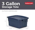 Rubbermaid Roughneck Tote 3 Gal, 6 Pack, Made in USA, Dark Indigo Metallic, Rugged Plastic Stackable Storage Bins with Lids and Handles