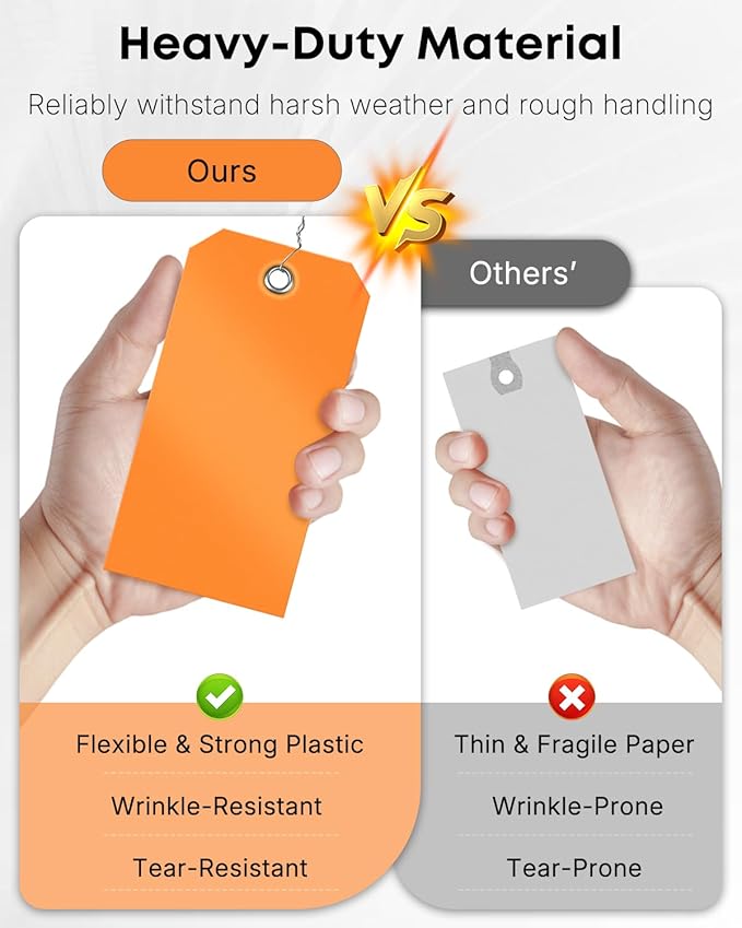 Uniclife 120 Pcs Orange Plastic Tags for Labeling 4.7"x 2 3/8" Plastic Shipping Tag with Wire Writable Waterproof Tag Price Tags with Reinforced Eyelet Blank Hang Label for Luggage, 4.7" L x 2 3/8" W