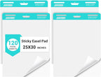 SHARBDA Sticky Easel Pad, 25 * 30 inch,Self-Stick Flip Chart Paper, Super Adhesive & Bleed-Resistant,Micro-Perforated Tear,Classroom Teacher Office Presentation Pads,4 Pads/Pack,120 Sheets
