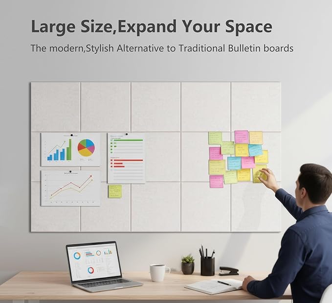 G Gamit Large Felt Wall Tiles Bulletin Board 59”x36”,Large Cork Board Alternative with 60 Pushpins,15 Pack Felt Pin Board with 112 Safe Removable Adhesive Tabs for Home Office School (Oatmeal)