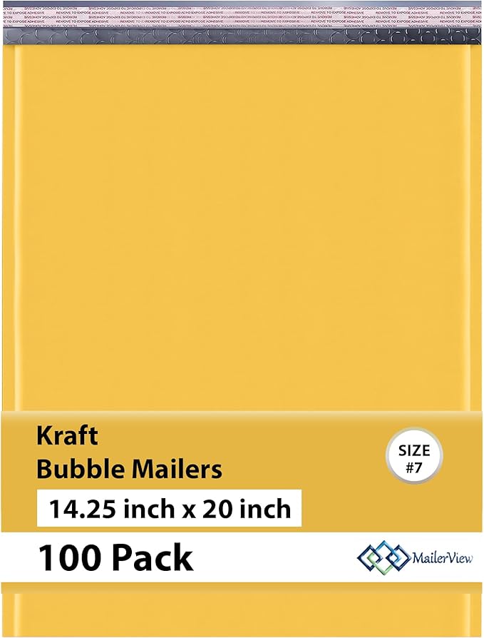 Kraft 14.25x20 Extra Large Bubble Mailers #7 | Self Seal Padded Envelopes | Air Lined Cushioned Yellow Bubble Mailer | Usable Size 14.25x19 | 100 Pack Bulk | Lightweight shipping Bags | Made in USA