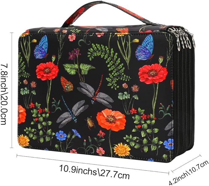 Vomgomfom Colored Pencil Case - 252 Slots Pencil Holder with Zipper Closure Twill Fabric Large Capacity Pencil Case for Watercolor Pens or Markers, Pencil Case Organizer for Artist (Black)
