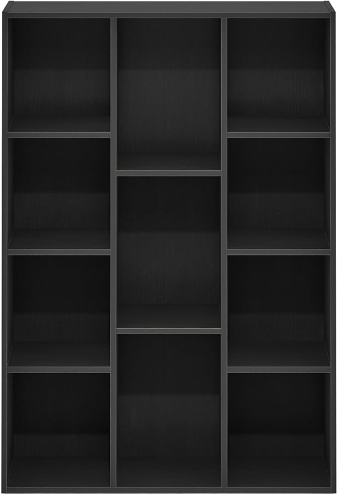 Furinno LUDER Book Shelf, 11-Cube Bookshelf, Reversible Bookcase, 9.4 x 29.1 x 41.7, for Living Room, Bedroom, Home Office, Blackwood