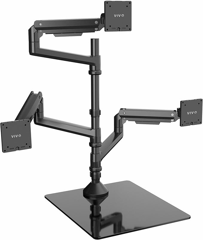 VIVO Pneumatic Arm Triple Ultrawide Monitor Desk Stand for Up to 49 inch Screens with Tempered Glass Base, Holds 3 Ultra Wides Up to 33 lbs Each, Black, STAND-V300FG
