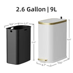 KUK Small Bathroom Trash Can with Lid Soft Close, Step Pedal, 2.6 Gal Stainless Steel Garbage Can with Removable Inner Bucket, Anti-Fingerprint Wastebasket for Office, Bedroom, Toilet (White)