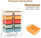 LDAILY 10 Drawer Rolling Cart, Storage Cart Organizer on Wheels, Drawer Cart with Metal Frame & Large Storage Capacity, Rolling Cart with Drawers for Living Room Classroom, Office