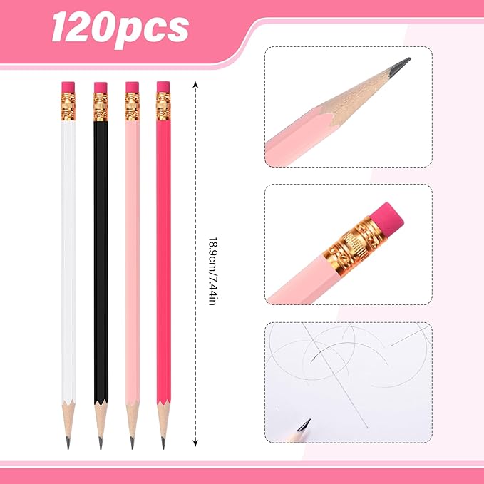 TecUnite 120 Pcs #2 HB Pencils with Eraser No 2 Unsharpened Wooden Hexagonal Pencils for Adults Gifts for School Exam art Learning Office Sketching(Pink Black Series)