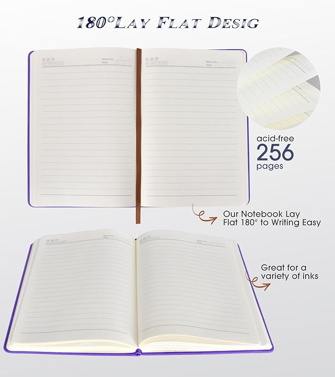 Biuwory Lined Journal Notebook for Women Men,256 Pages A5 Hardcover Leather Journals for Writing,Travel,Business,Work & School,College Ruled Notebooks for Note Taking,Diary Notepad 5.7"×8.3" purple