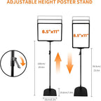 BBTEQEKN 12 Pcs Adjustable Poster Stand Holder, 8.5 x 11 Inch Vertical and Horizontal Sign Poster Stands, Floor Standing Display Sign Holder for Advertisement Menu Display, Black