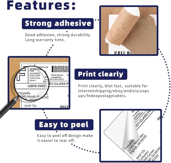 POLYSELLS Shipping Labels with Self Adhesive for Laser & Inkjet Printers, 4 Printing Labels Per Sheet, White 3.5 x 5 Inches - 500 Sheets (2000 Shipping Label Paper)