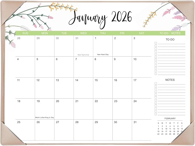 Desk Calendar 2026-2027 with Desk Mat – 22" x 17" Large Desk Pad Calendar Runs from January 2026 to June 2027, Floral Design Desktop Calendar with To-Do, Notes for Planning, Organizing, and Scheduling Your Life (Apricot)
