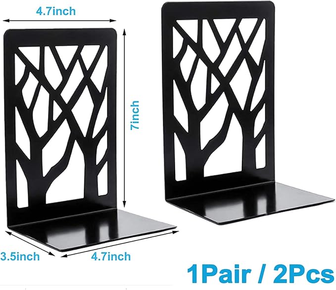 MSDADA Book Ends, Bookends, Book Ends for Shelves, Bookends for Shelves, Book Ends for Heavy Books, Bookend, Book Shelf Holder Stand for Home Decorative，Metal Bookends Stoppers, Black
