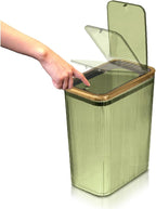 Glad Bathroom Trash Can, 2.6 Gallon (10L) - Slim Plastic Waste Basket with Pop-Up Lid and Bag Ring - Colored Clear Trash Can for Bedroom, Office, College Dorm - Green