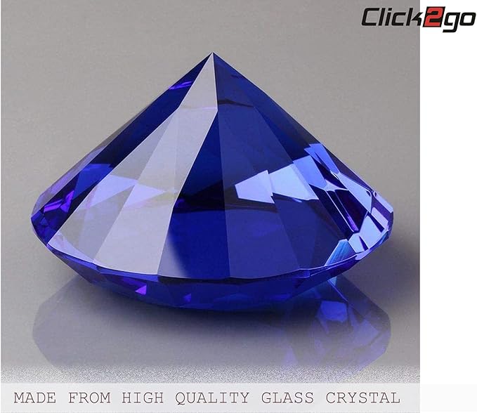 click2go 2” / 60 mm Diamond Shaped Glass Crystal Paperweight – Home Office Decor & Valentine's Day Gift Wedding Favors Centerpieces Decoration with Gift Box (Dark Blue)
