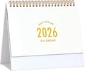 Small Desk Calendar 2026, Desktop Calendar from Now to Dec 2026, Metal Ring Twin-Wire Binding Monthly Desktop Calendar for Home Office School (White)