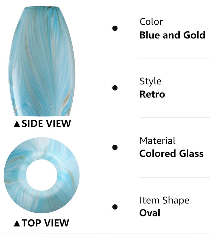 Fixture Replacement Globe Shade,Lampshade for E26 Base 1-5/8 Inch Fitter, Color Art Glass Oval Lampshade Cover for Pendant Kitchen Wall Sconce Chandelier Vanity Light (1, Blue and Gold)