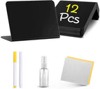 12 Pack Mini Chalkboard Signs for Food, 4”x3” Small Reusable Chalk Board Signs w/Spray Bottle, Food Labels for Party Buffet, Table Signs for Wedding, Name Tags, Bakery